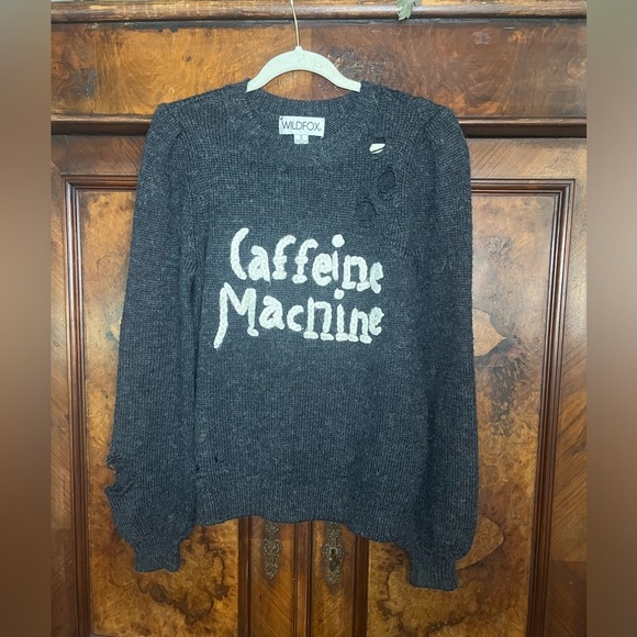 EUC Wildfox- Distressed Caffeine Machine Sweater in Dark Grey. Size S - Picture 2 of 7